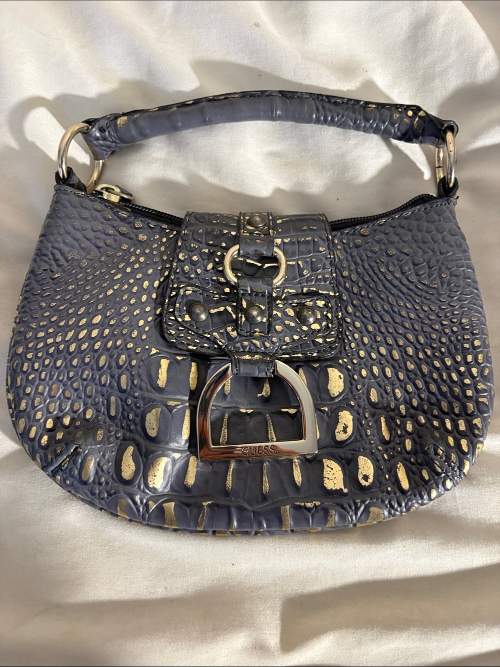 Guess Crocodile Embossed Bag with Gold Accents